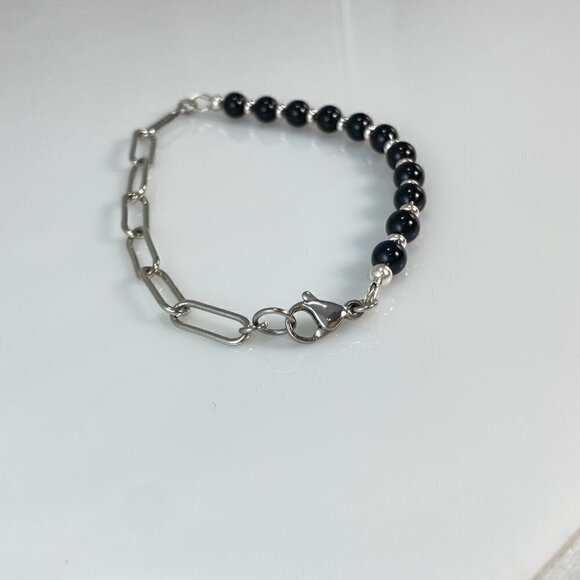 Austrian Crystal Pearls on Silver Paperclip Chain Link Bracelet Stainless Steel - Picture 6 of 6